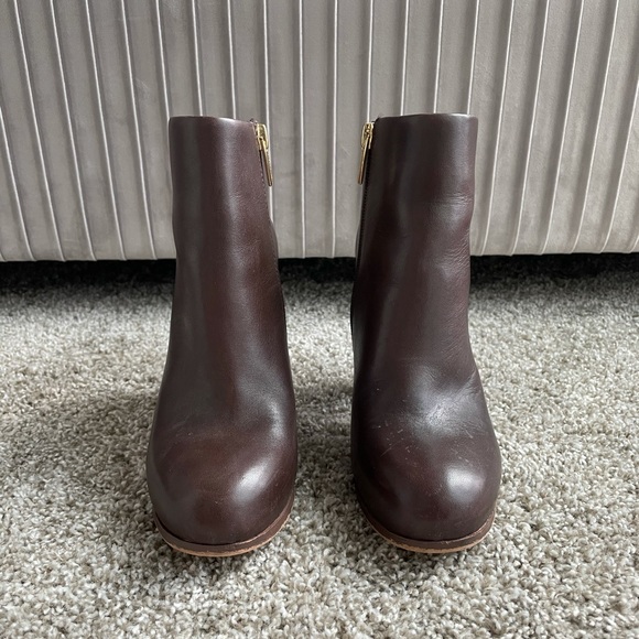 Brown Leather Chunky High Heel Bootie - Picture 2 of 6